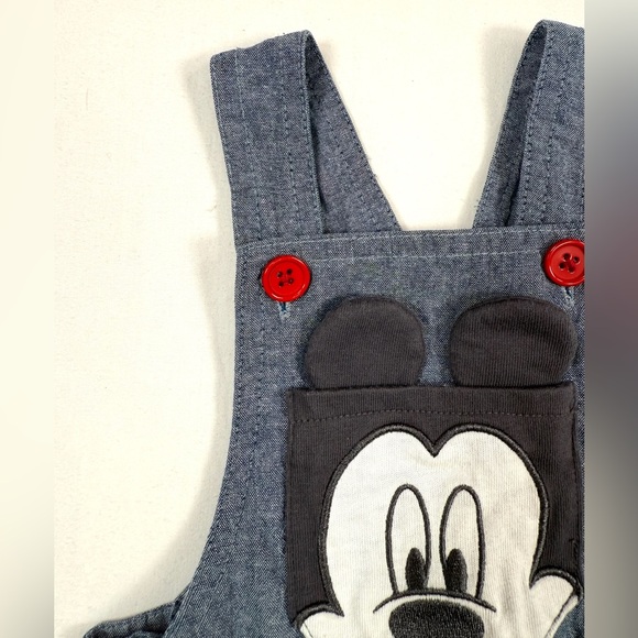 DISNEY‎ Baby Mickey Overalls 0/3M Chambray Cartoon Patch Playful Cute - Picture 4 of 10
